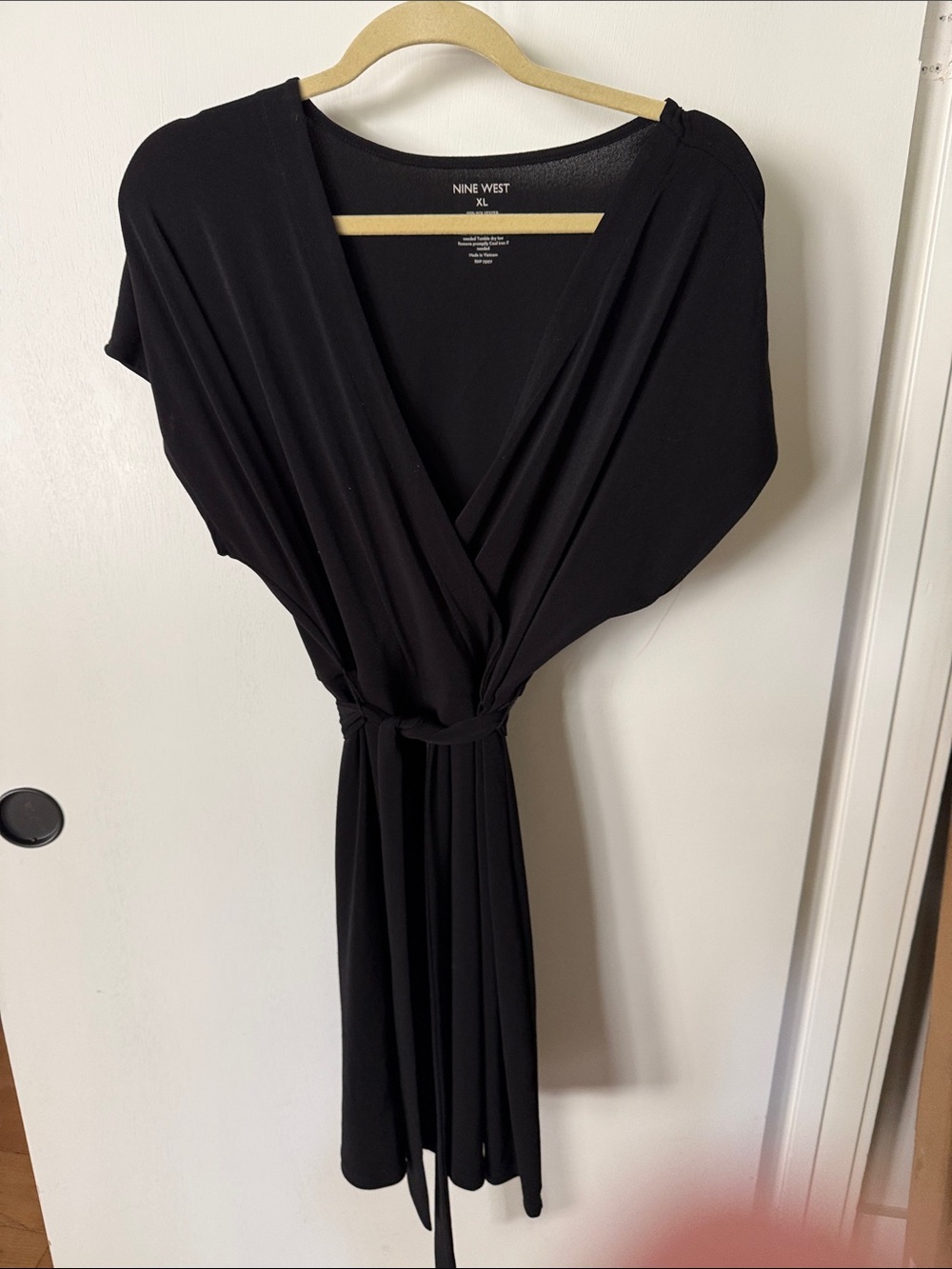 Nine West Black Faux Wrap Dress with Tie Waist